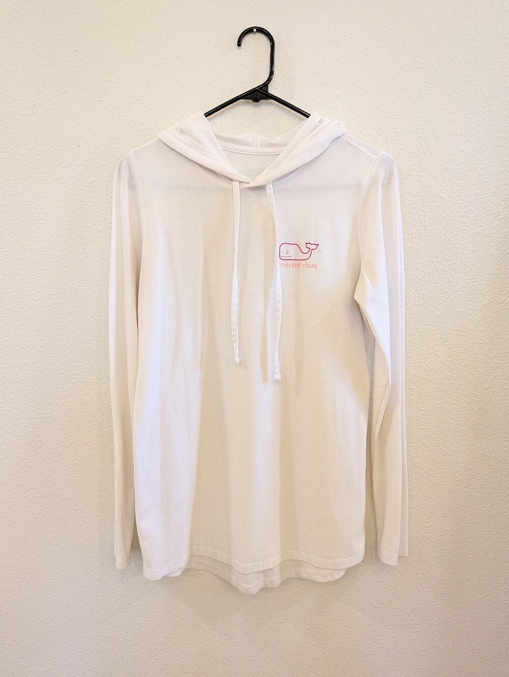 Vineyard Vines White Hooded Long-Sleeve Top with Pink Whale Logo